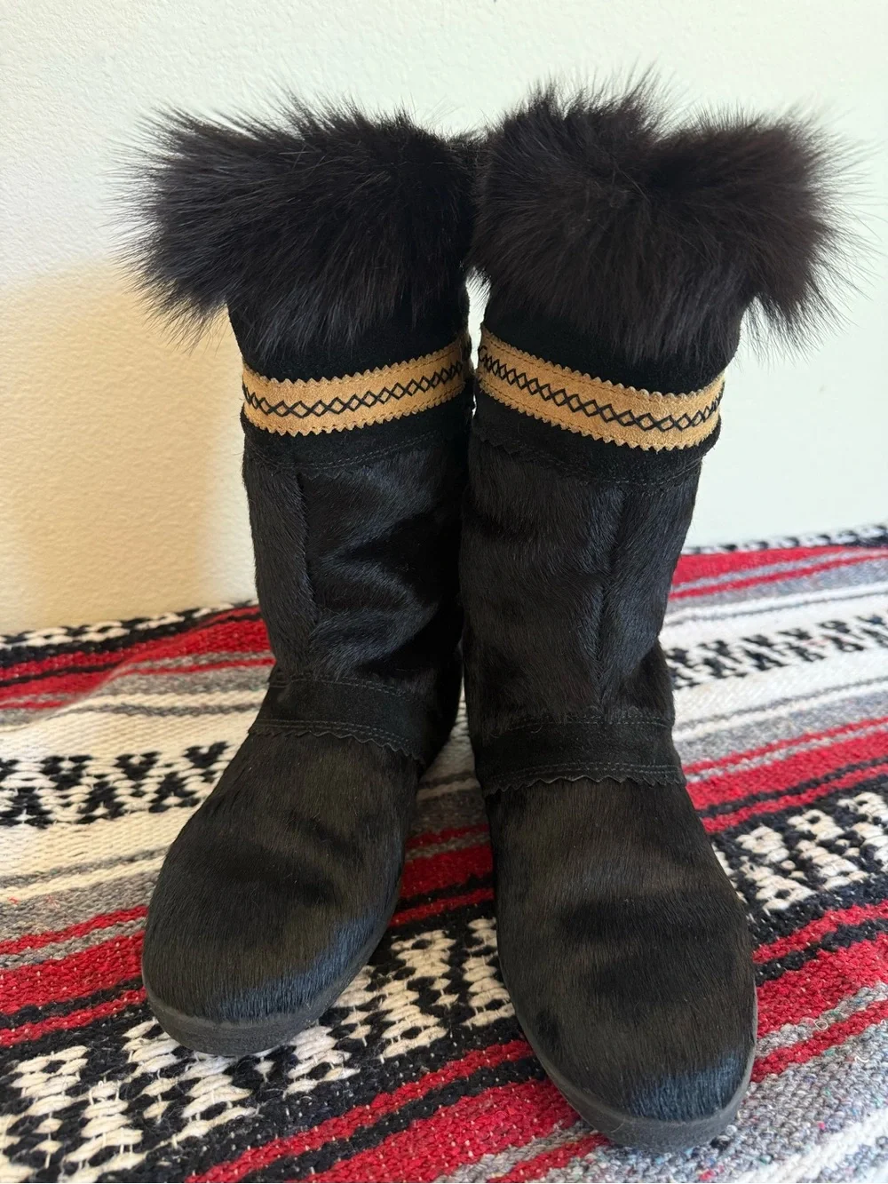 VTG Tecnica Goat Fur Boots Made In Italy Deadstock Boho Woodstock Festival Grail